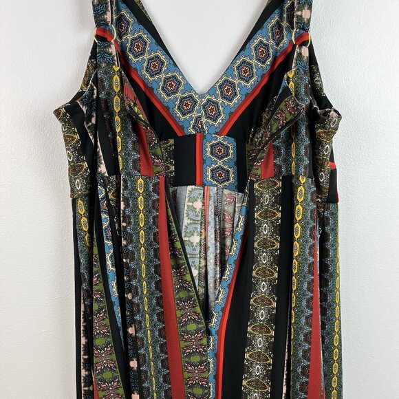 Tahari Tile Stripe Maxi Dress Size S Jersey Stretch Black Multicolored Bohemian - Picture 8 of 14